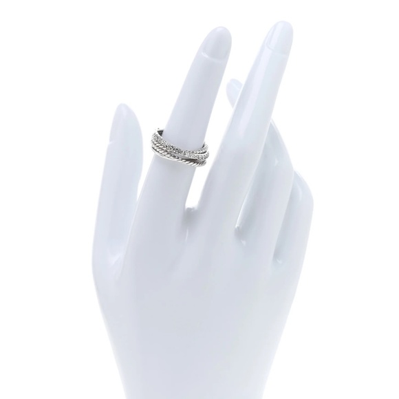 DAVID YURMAN Sterling Silver 14K White Gold Diamond Crossover Cable Ring - Picture 8 of 8